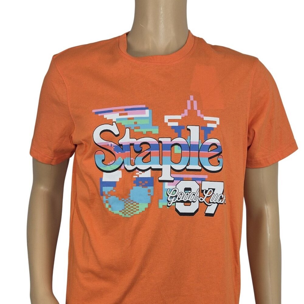Staple Mens T Shirt Size M Orange Graphic Printed Logo 100% Cotton ()